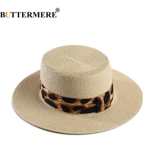 BUTTERMERE Wide Brim Boater Hat For Women Sun Hat Leopard Ladies Straw Jazz Hat Female Fashion 2021 Spring Summer Panama Hat