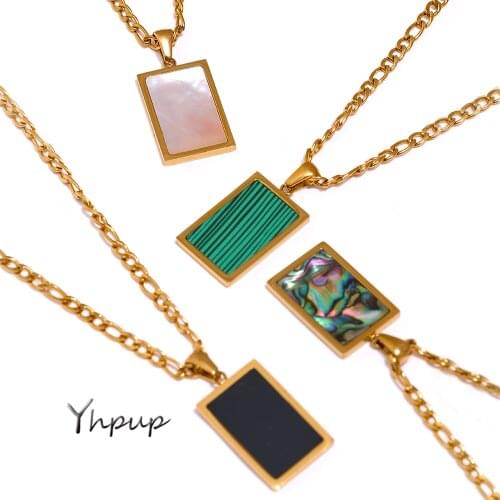Yhpup Stainless Steel Square Shell Pendant Necklace Statement Metal Gold Collar Necklace for Women цепочка на шею женская Gift