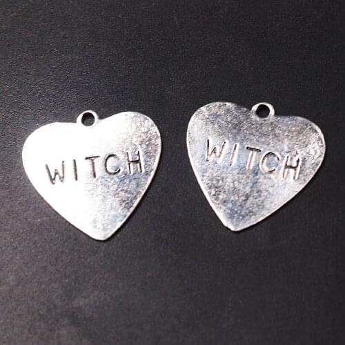 10pcs Black Magic Witch Metal Tags Heart Pendant DIY Charms Hip Hop Bracelet Keychain Jewelry Crafts Accessories P598