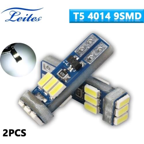 2PCS T5 LED Lights 4014 9SMD Car Dome W1.2W W3W Interior Auto Side Wedge Dashboard Gauge Instrument Lamp Bulb Super Bright 12V