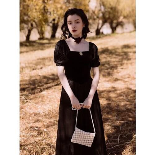 2020 new fashion womens clothing Square Collar Puff Sleeve Vintage dress