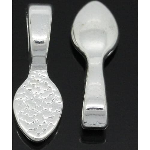 DoreenBeads Tag Glue on Bail Spoon Silver Plated 16x5.5mm,5 PCs