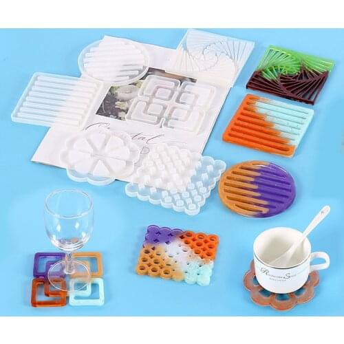 5 Style DIY Crystal Epoxy Coaster Round Mirror Irregular Hollow Silicone Mold Geometric Shape Mirror Coaster Base Mold