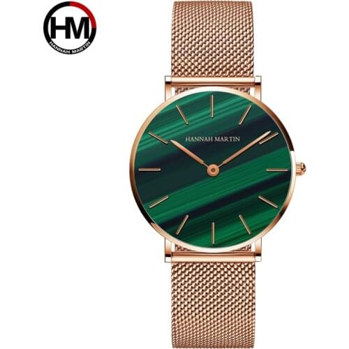 2021 NEW Stainless Steel Mesh Band Japan Quartz Waterproof Women Green Malachite Stone Ladies Top Luxury Brand Wrist Watches