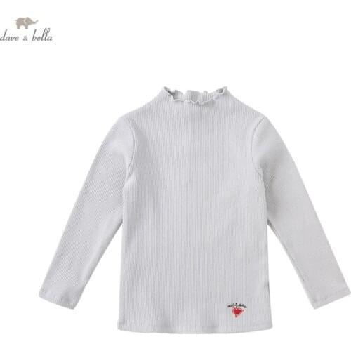 DKY19586-1 dave bella autumn 5Y-13Y kids girls clothes children fashion letter solid T-shirt girls high quality fashion tees