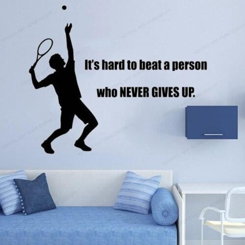 Its hard to beat a person who never gives up quote tennis Wall Decal home decor Tennis Wall Sticker vinyl for boys room HJ667