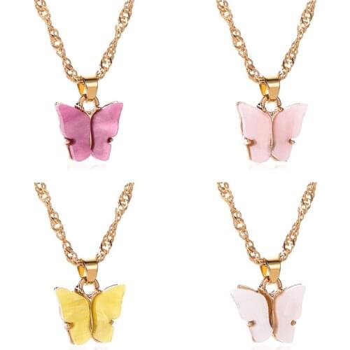 IF YOU 2020 New Fashion Butterfly Pendant Necklace For Women Girls Colorful Pink Gold Necklace Elegant Choker Sweet Jewelry Gift