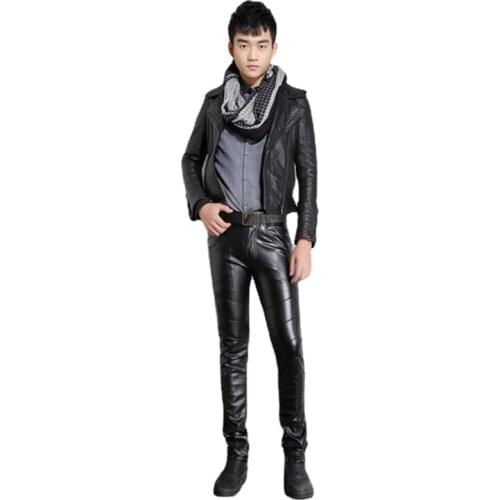 2017 New Brand Personality Mens Leather Pants Slim Male Clothing PU Trousers Nightclub College Party Skinny Biker Pants
