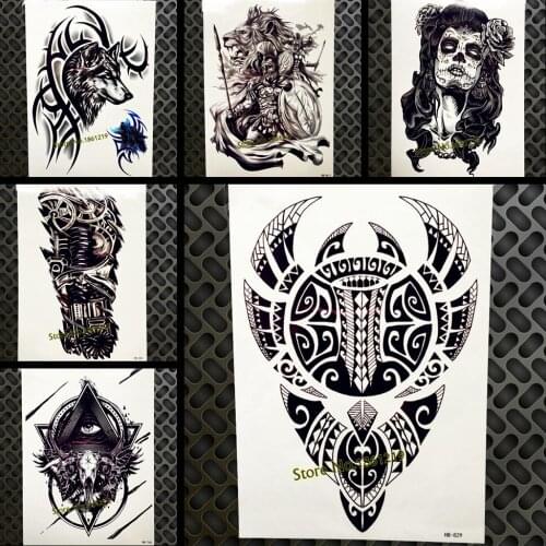 Cool Large Black Sticker Totem Design Temporary Tattoo Men Women Fake Arm Scythe Tatoo Body Art Waterproof Wing Tattoo Sticker