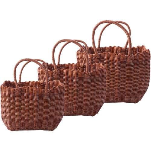 Picnic Basket With Handle Natural Woven Storage Organizer Blanket Rattan Woven Shopping Basket Spring Outing Garden Storage Bask