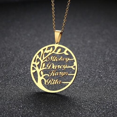 Tree Of Life Round Necklace Personalized Custom Name Necklaces Stainless Steel Tree Women Letter Necklace Jewelry Family Gifts