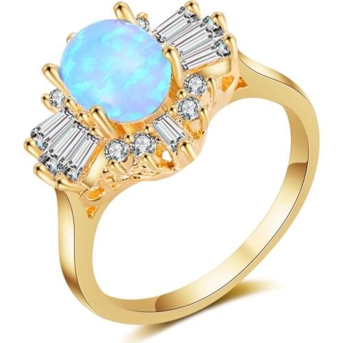 Hot Fashion Jewelry Size 6/7/8/9 Womens Yellow Gold Color Sky Stone Rings Wedding Party Gift R004