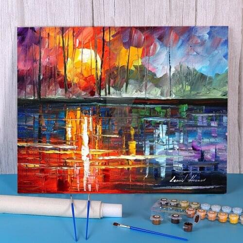 Oil Painting Style Lake DIY Paint By Numbers Complete Kit Oil Paints 40*50 Boards By Numbers Wall Paintings Handicraft