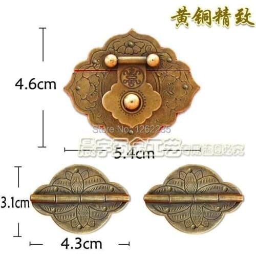 5.4 * 4.6cm copper box buckle +4.3 * 3.1cm copper hinge Set of antique furniture fittings copper fittings