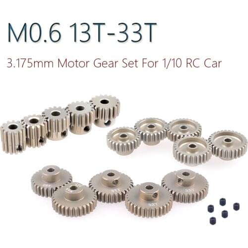 Metal M0.6 Pinion Motor Gear 3.175mm 13T 14T 15T 16T 17T 18T 19T 20T 21T 22T 23T 24T 25-33T Motor Gear Combo Set for RC 1/10 Car