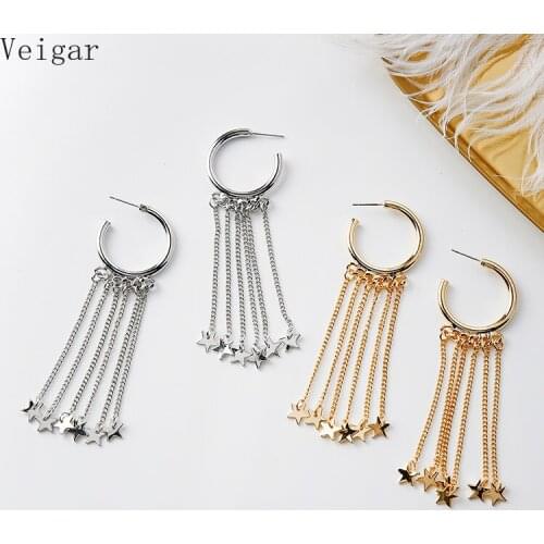 Metal Big Circle Earrings Women 2018 Ear Jewelry Star Tassel Pentagram Earring Pendant Woman Long Earring Pendientes Flecos