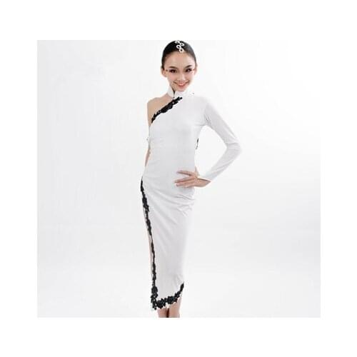 New Arrival Child Latin Dress,White Elegant Cheongsam Stage Performance Costume,Girls Samba/Rumba/Chacha Competition Dancewear
