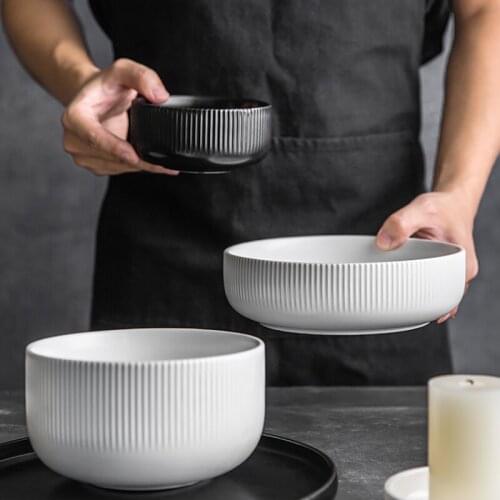 Nordic Ins Wind Vertical Stripes Dinner Plate Steak Plate Black and White Home Ceramic Dinner Plate Dish Single Western Dinner