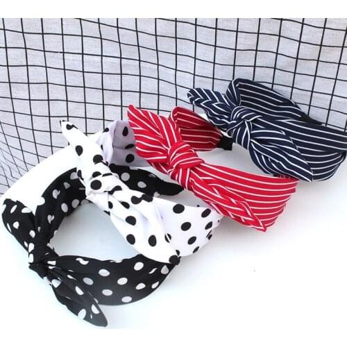 New Fashion Striped Print Hair Hoop Wide Bow Head Bands Rabbit Ear Lady Dot HairBand Ornament For Girl Party Hair Accessories