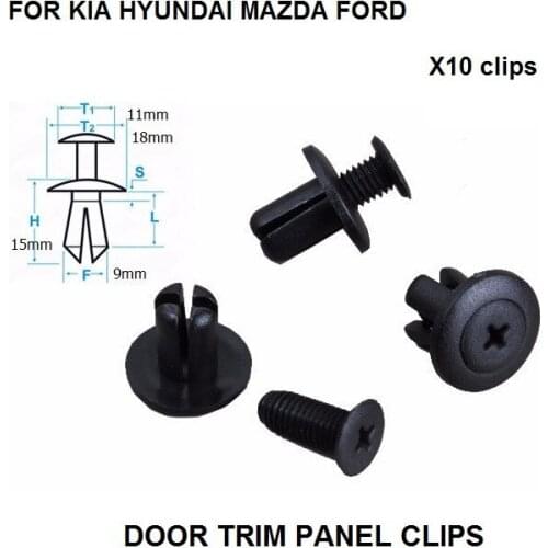 DOOR TRIM PANEL CLIPS FOR KIA HYUNDAI MAZDA FORD x10 BLACK NEW