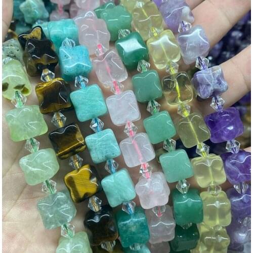 16mm Natural Stone Square Shape Amethyst/Rose Quartz/Amazonite/Citrine/Prehnite/Lemon Jade Beads For Jewelry Making DIY Necklace