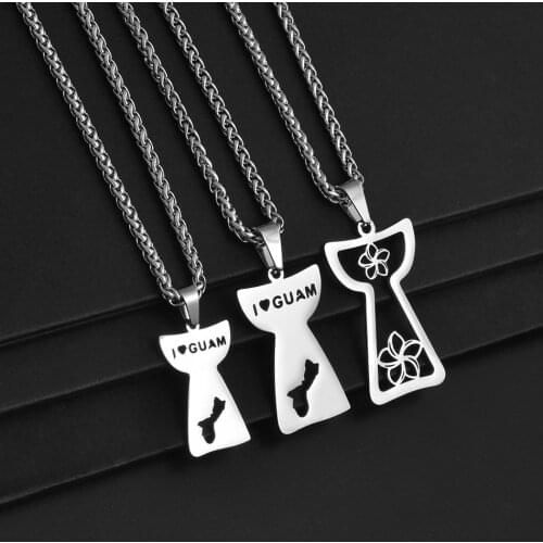Anniyo Stainless Steel Silver Guam Pendant Necklaces for Women Men Guam Jewelry Gifts#255221