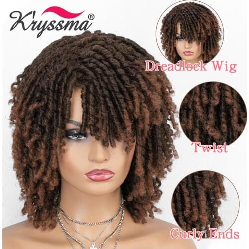 Kryssm Dreadlock Wig Ombre Blonde Black Synthetic Wigs Short Afro Kinky Curly Braid Wigs For Women Twist Heat Fiber Hair Wig