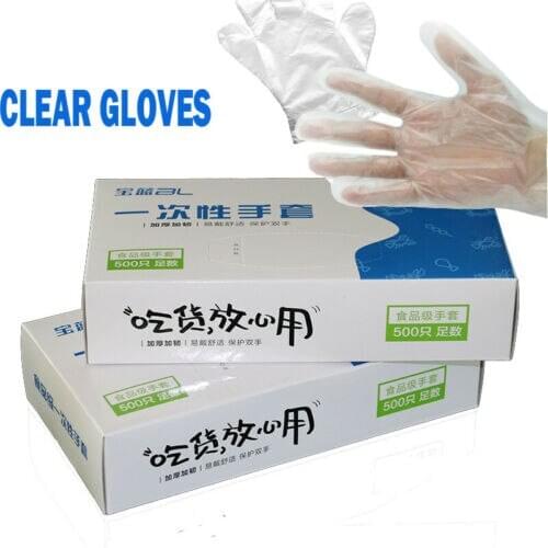 Transparent 500Pcs Box PE Food Disposable Vinyl Glove Multifunction Thin Waterproof For Housework Clean Kitchen Baking Gloves