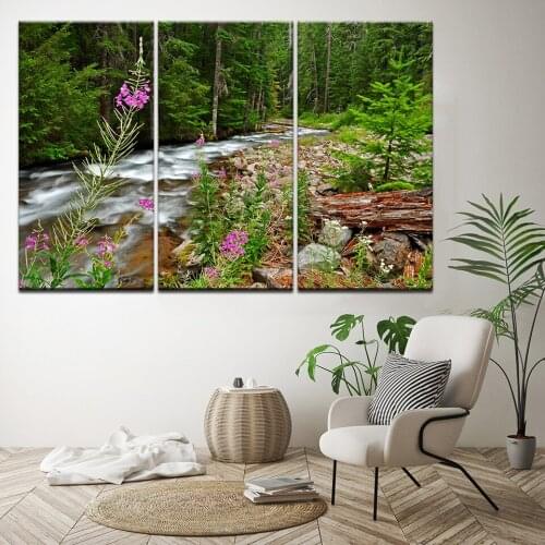 Landscape Canvas Painting Wall Art Home Decoration Art poster forest Trees Creek Modular Pictures Painting On The Wall Decor