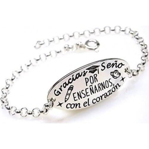 Silver Bracelet with message for teachers "thank you sign" a beautiful gift idea for teachers of children and primary school