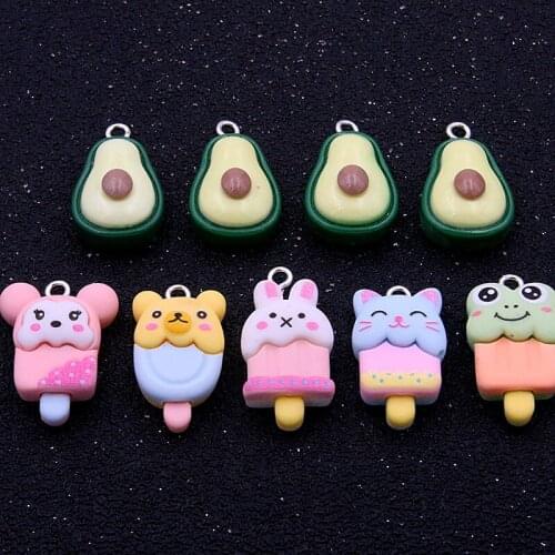 10Pcs 6 Styles Resin 3D Charms Animal Cute Popsicle Diy Findings Phone Keychain Bracelets Earring For Jewelry Accessories