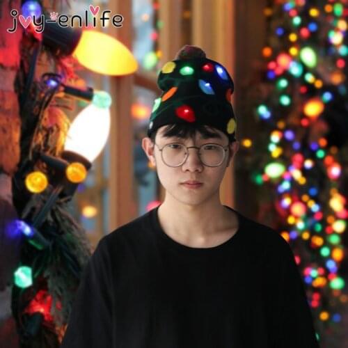 LED Christmas Hats Light Up Knitted Beanie Hat Children Adult Xmas Tree Cap Christmas New Year 2020 Gifts Noel Home decorations