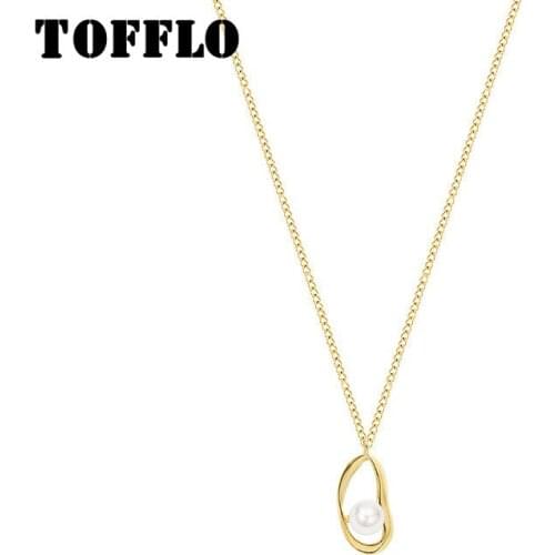 TOFFLO Stainless Steel Jewelry Irregular Ring Pearl Necklace Elegant Clavicle Chain BSP820