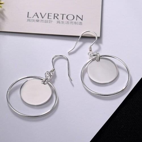 The United States Edition Geometric Circular Ring Exaggerated Long Silver Earrings Wholesale Female Model