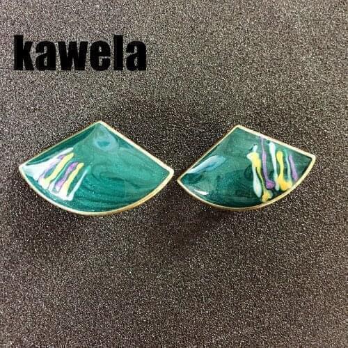 Fan Green Enamel Clip Earring Vintage Style