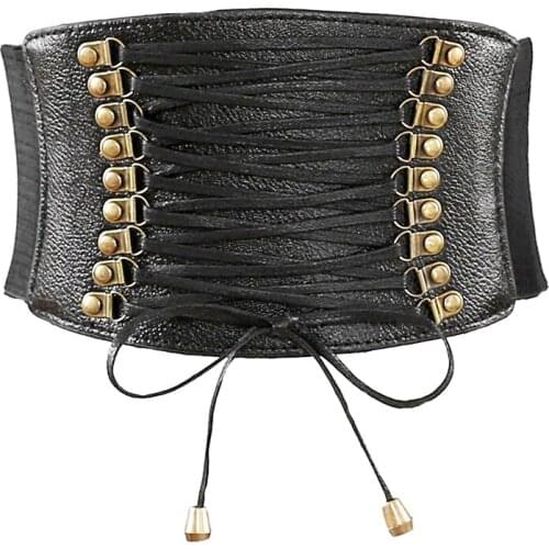 Vintage Steampunk Corset Leather Belt for Women Gothic Lace Up Underbust Corset and Bustiers with Zip Waist Belt Shape Corselet