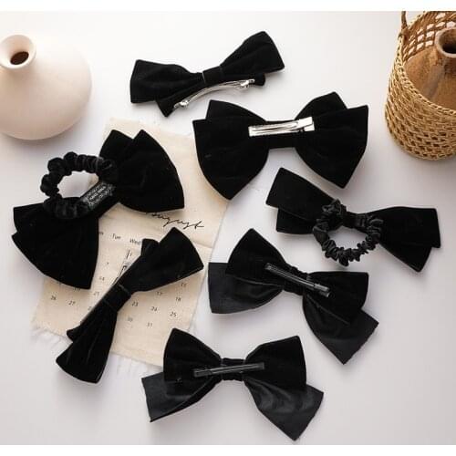 Vintage Black Velvet Bowknot Barrettes for Women Girls Alloy Metal Big Cross Knot Clip Hairpins Hair Accesories Headwear Gift
