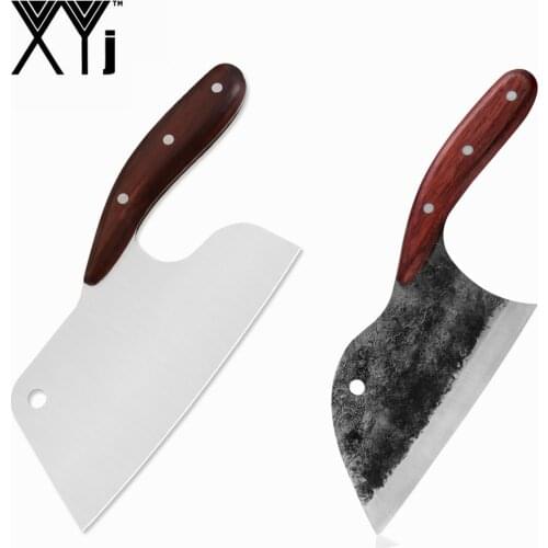 XYj 7'' Handmade Forged Cleaver Knife 8'' Stainless Steel Chopping Knife Effort Saving Kitchen Knife Wood Handle Cooking Tools