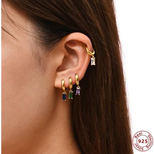 925 Sterling Silver Round Circle Hoop Earrings for Women Multicolor Luxury Zircon Stone Geometric Gold Huggies Fine Jewelry