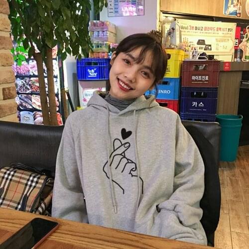 Korean heart winter casual punk fun hip-hop female new Harajuku Vintage female long-sleeved large size loose hooded sweatshirt