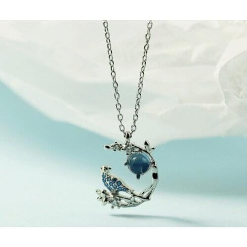 KOFSAC New Exquisite Zircon Bird On The Branch Crystal Pendant Jewelry 925 Sterling Silver Necklaces For Women Party Accessories
