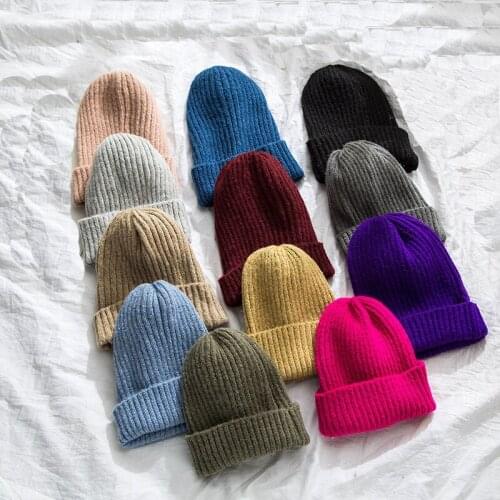 Winter Hat Casual Wool Beanies for Women Fashion Cashmere Knitted Solid Color Hip-hop Skullies Hat Bonnet Girls Caps