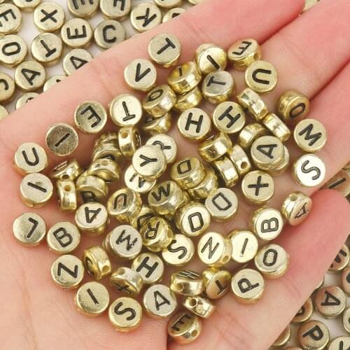 200/300/500PC Mixed Gold Letter Acrylic Beads Round Flat Alphabet Beads For Jewelry Making Handmade Diy Bracelet Necklace