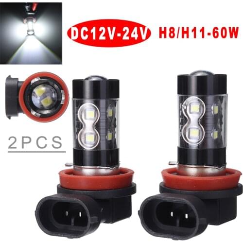 2pcs H11 H8 Car Fog Light Bright White 6000K SMD LED 12V-24V Car Sidelight Fog Lamp Driving Light Bulbs