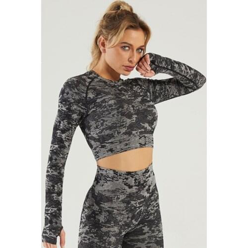 2pcs Camouflage Set Women Sport Suit Yoga Set Gym Workout Clothes Long Sleeve Fitness Crop Top High Waist Seamless Camo Leggings