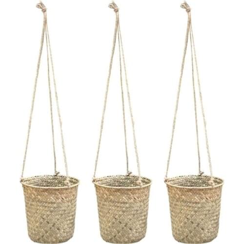 3-Piece Hand-Woven Storage Basket Wicker Hanging Flower Pot Basket Plant Basket Indoor and Outdoor Flower Container