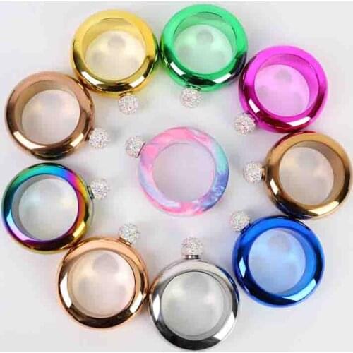 50pcs Bracelet Mini Hip Flask 304 Stainless Steel 3.5oz With Rhinestone Lid Colorful Flasks Fashion Round Pot Creative Portable