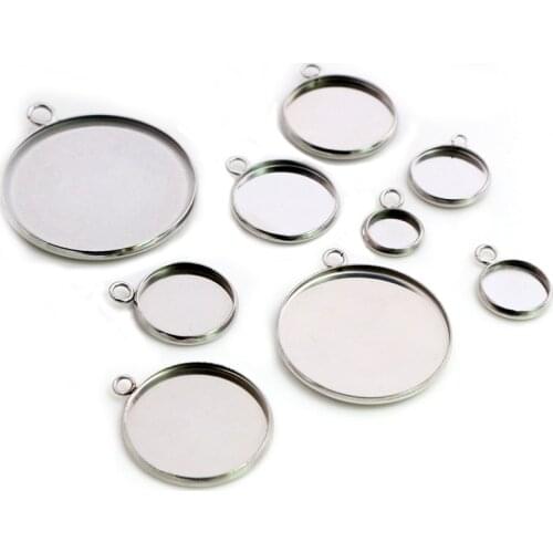 8/10/12/14/16/18/20/25/30mm Inner Size Stainless Steel Material Simple Style Cabochon Base Cameo Setting Charms Pendant Tray