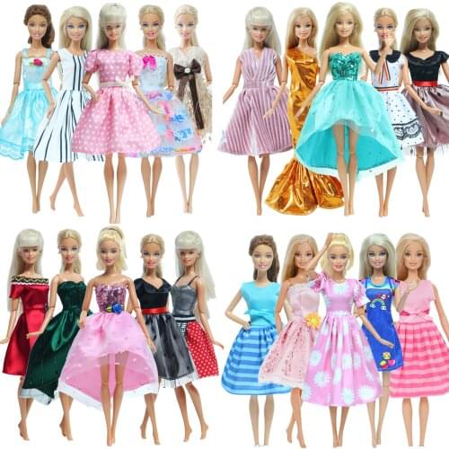 BJDBUS Fashion Doll Dress 5 Set Handmade Lace Mini Party Gown Wedding Wear Skirt Clothes for Barbie Doll Accessories Kids Gift