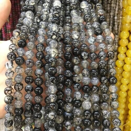 Natural stone beads Black Dragon Vein Agates 6/8/10/12 mm Round Ball loose beads for Jewelry Making Necklace DIY Accessories